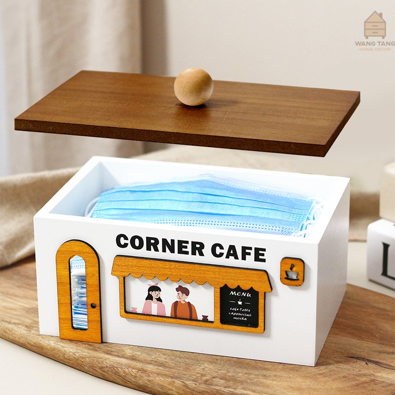 กล่องไม้เก็บหน้ากากอนามัยแบบฝาปิด รุ่น NORDIC HOUSE CAFE (Solid Wood)