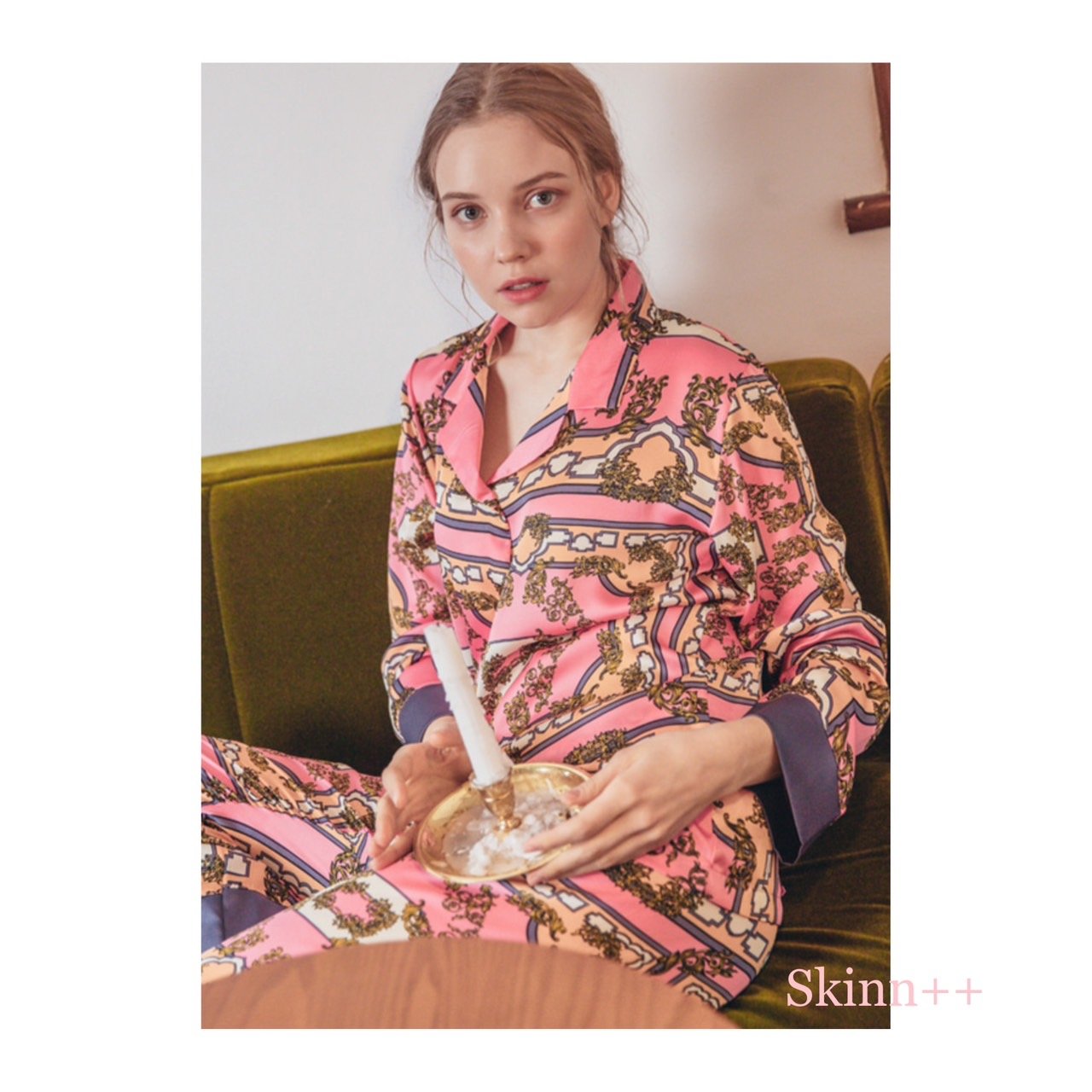เซ็ตชุดนอนรุ่น Pink Silky Smooth Textile Pajamas (Made in Korea)