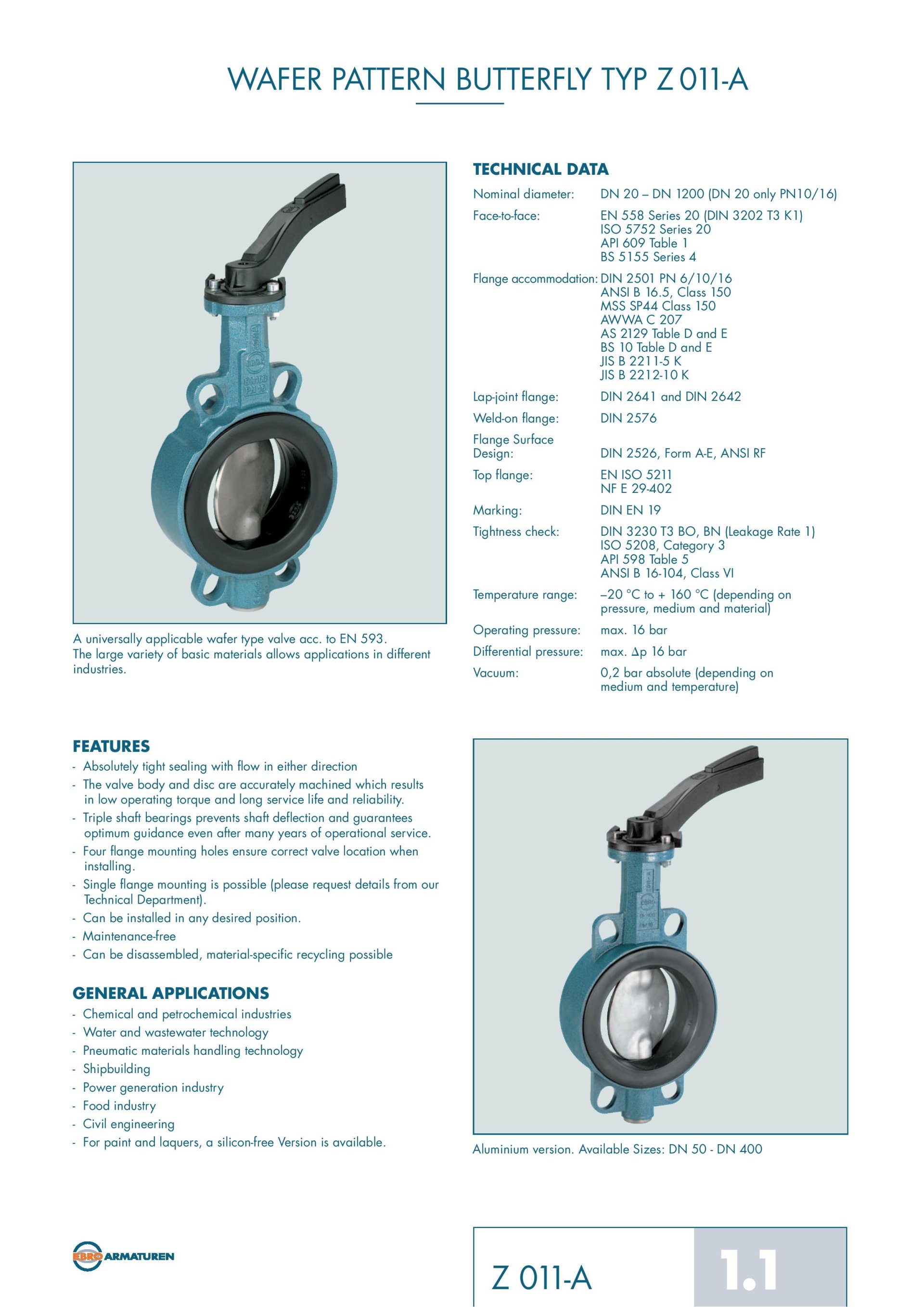 EBRO Butterfly Valve Wafer Type - pneutecthai