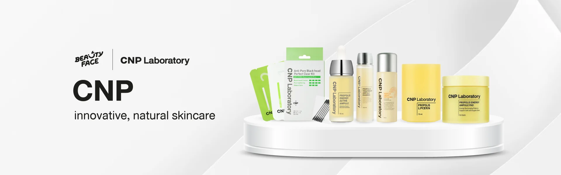 CNP Laboratory innovative natural skincare ผลิตภัณฑ์บำรุงผิวเกาหลีที่มีส่วนผสมของ Propolis, Anti-Pore Black Head Perfect Clear Kit และ Propolis Energy Ampule
