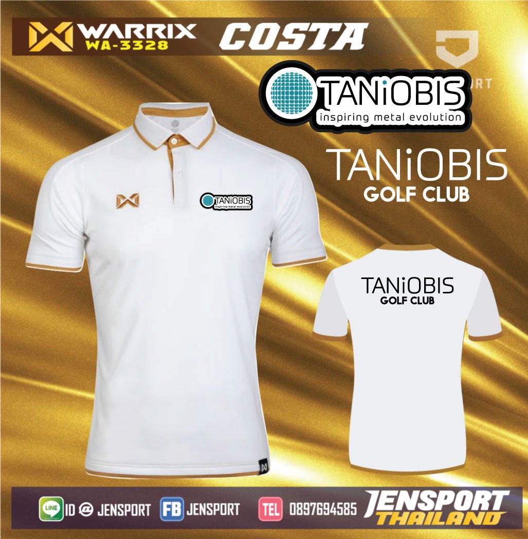 เสื้อบอลวาริกซ์คอปก รุ่น Wa3328 สีขาวทอง เสื้อกอล์ฟ TANIOBIS GOLF