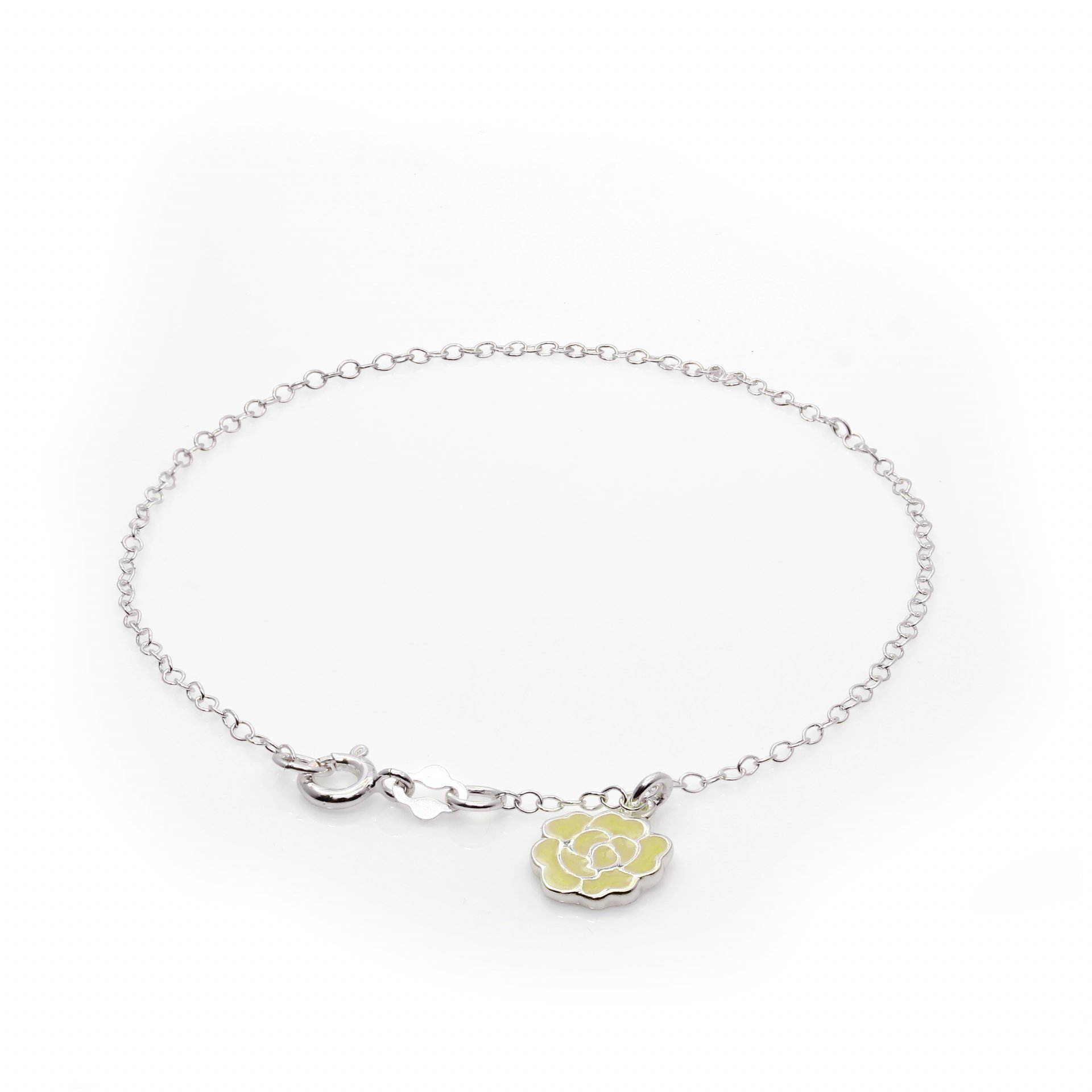 Sterling Silver Flower Charm Yellow Anklet
