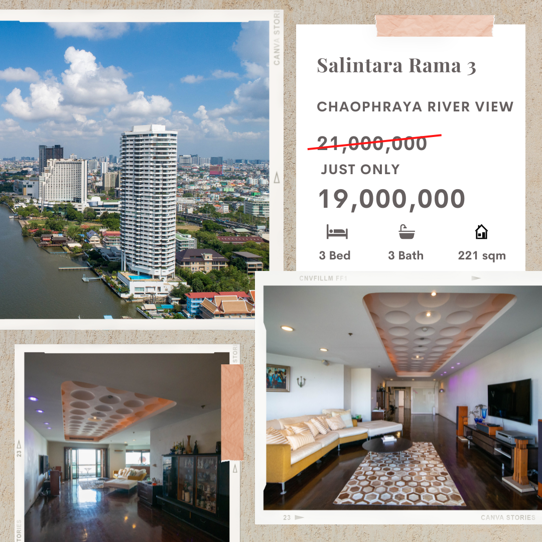 最好的价钱！！ 公寓 Saliltara Rama 3，大房间 221 平方米，21 楼，湄南河景观。