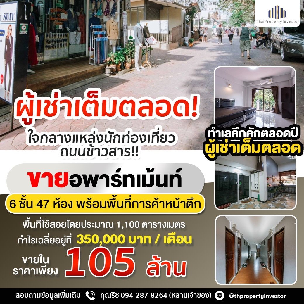 Tenants always full! In the heart of the tourist area, Khao San Road!! Apartment for sale with commercial space, 47 rooms, bustling location all year round!!