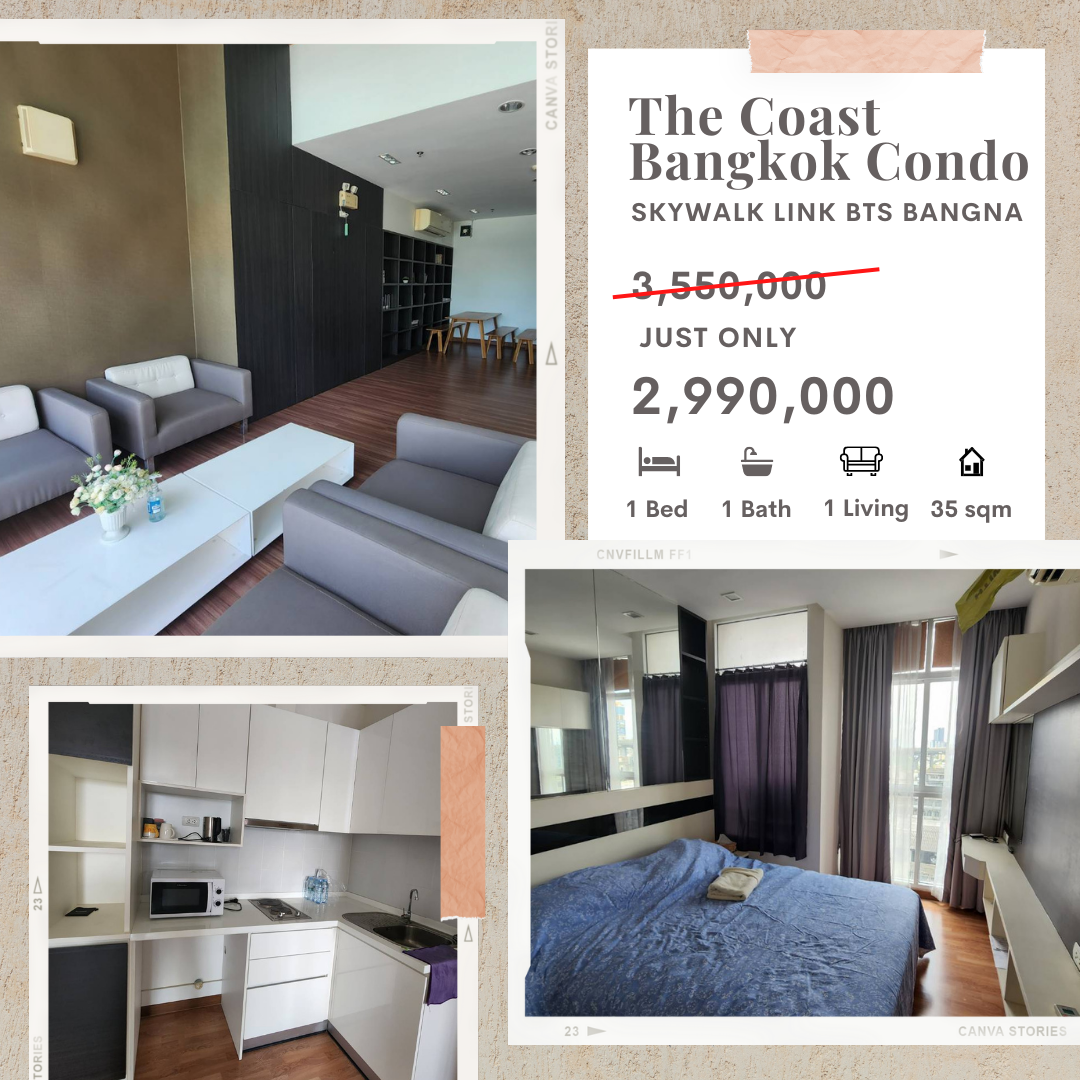 Best Price in Project!! 35.22 Sq.m Room for SALE at The Coast Bangkok!! Connected to BTS Bangna!!