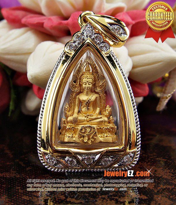 พระพุทธชินราช รุ่นแผ่นดินเกิดเนื้อทองคำ เลี่ยมกรอบทองคำฝังเพชรเบลเยี่ยม สวยมากๆค่ะ