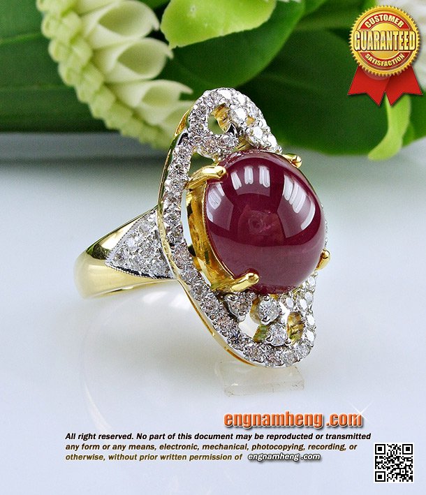 แหวนทับทิม เนื่อดี สีสวยค่ะ ประดับเพชรแท้เบลเยี่ยมคัท G-Color/VVS1 ค่ะ