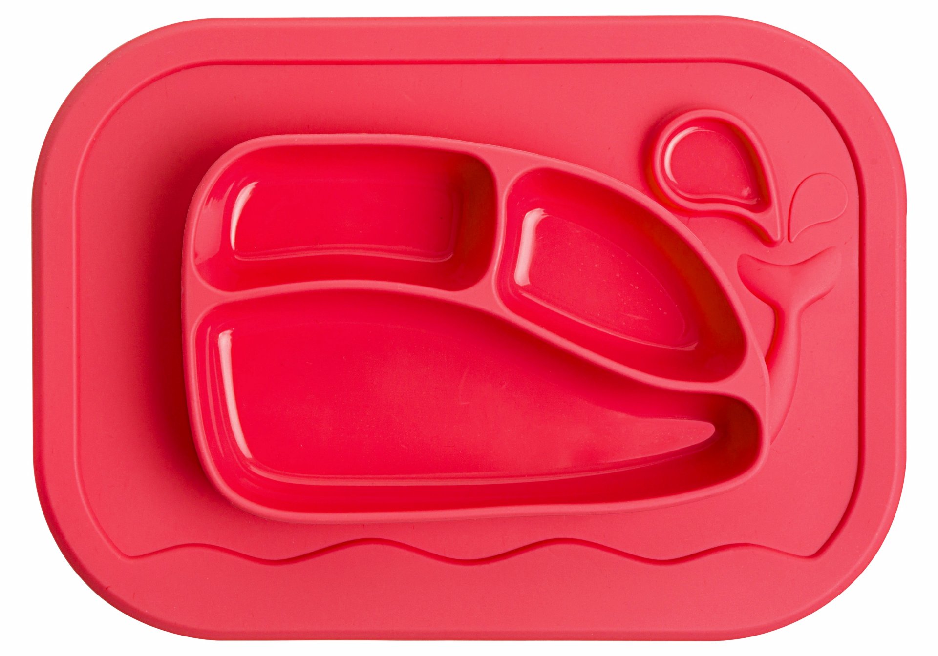 จานหลุมดูดโต๊ะ ซิลิโคนเกรดอาหาร สี Coral Red (Whale Food Tray Mat)