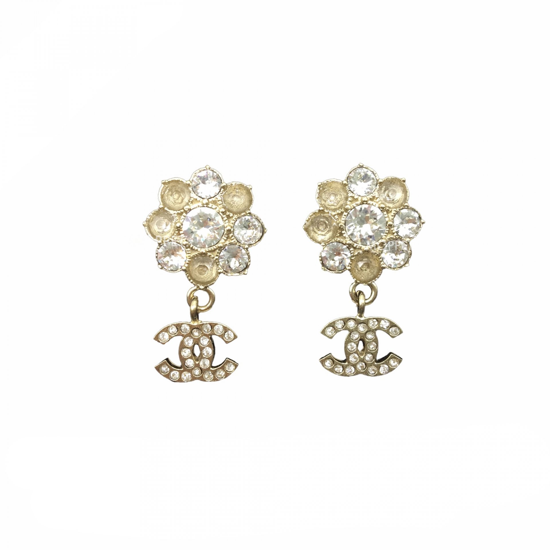New Chanel CC Flower Earrings 1.5 CM in Crystals GHW