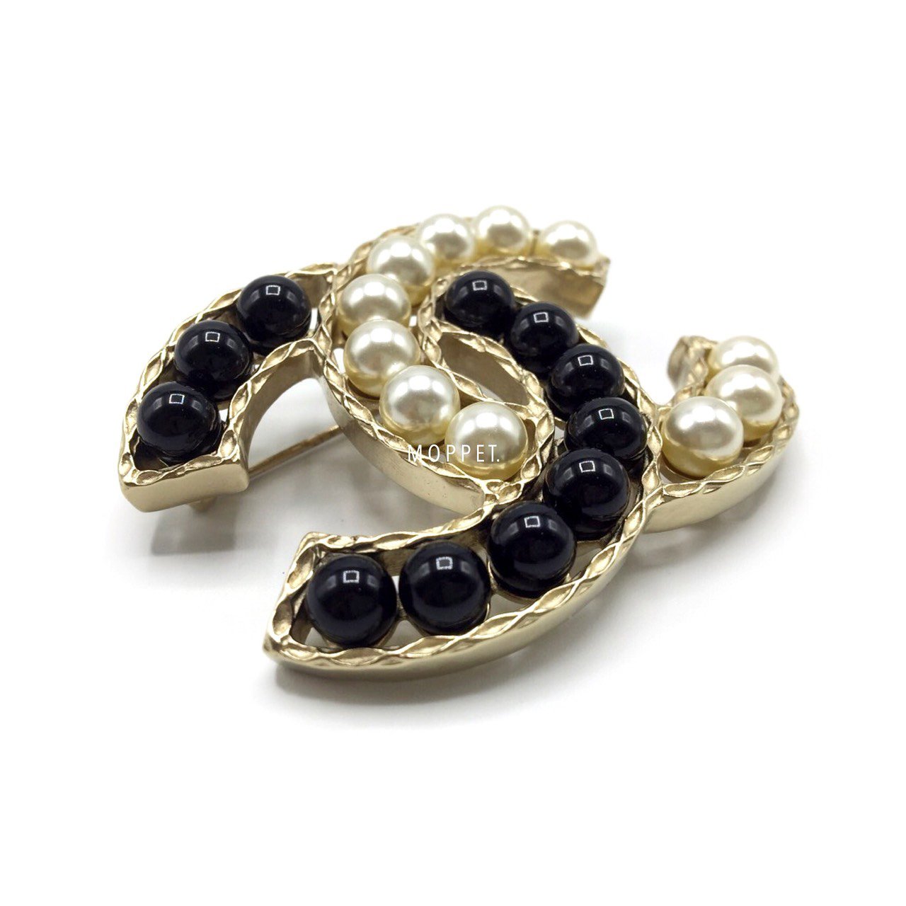 New Chanel CC Brooch 5.5 CM in Pearly/Black GHW