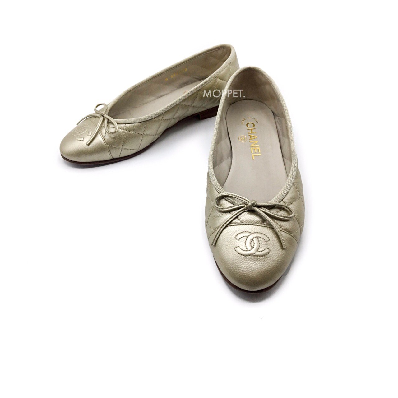 Used Chanel Flat Shoes 37 in Light Gold Leather