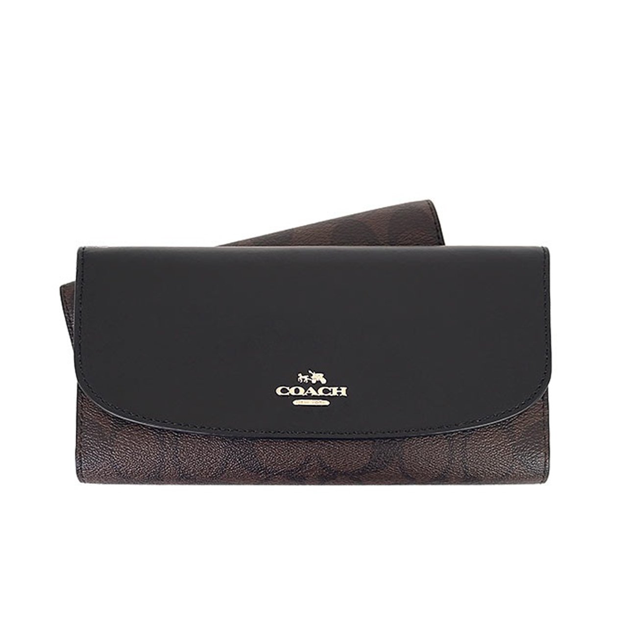 New Coach CheckBook Long Wallet in Black/Mahogany GHW