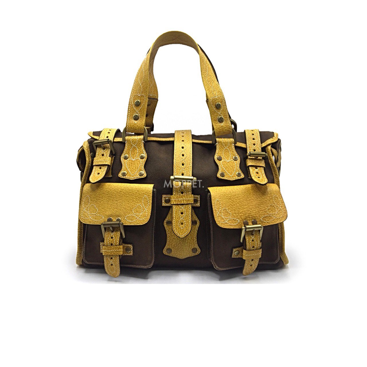 Used Mulberry Roxanne Handbag in Khaki/Yellow Leather GHW