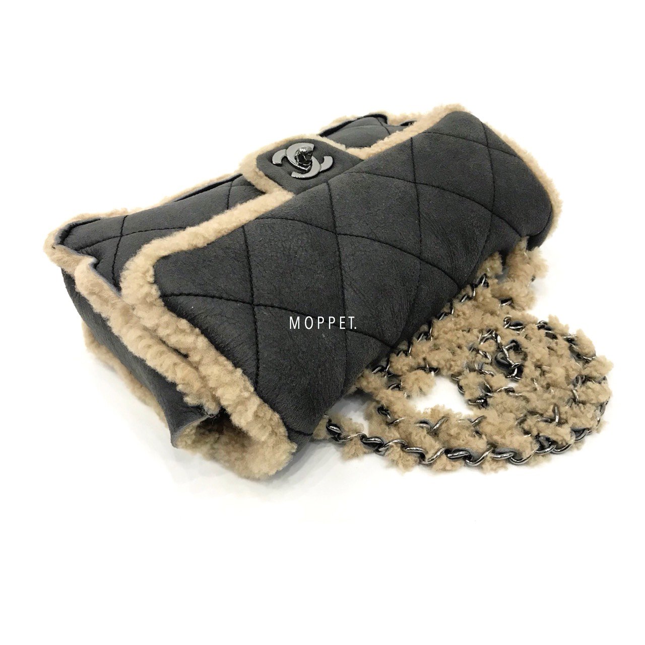Used Chanel Flapbag 10" in Grey Leather RHW