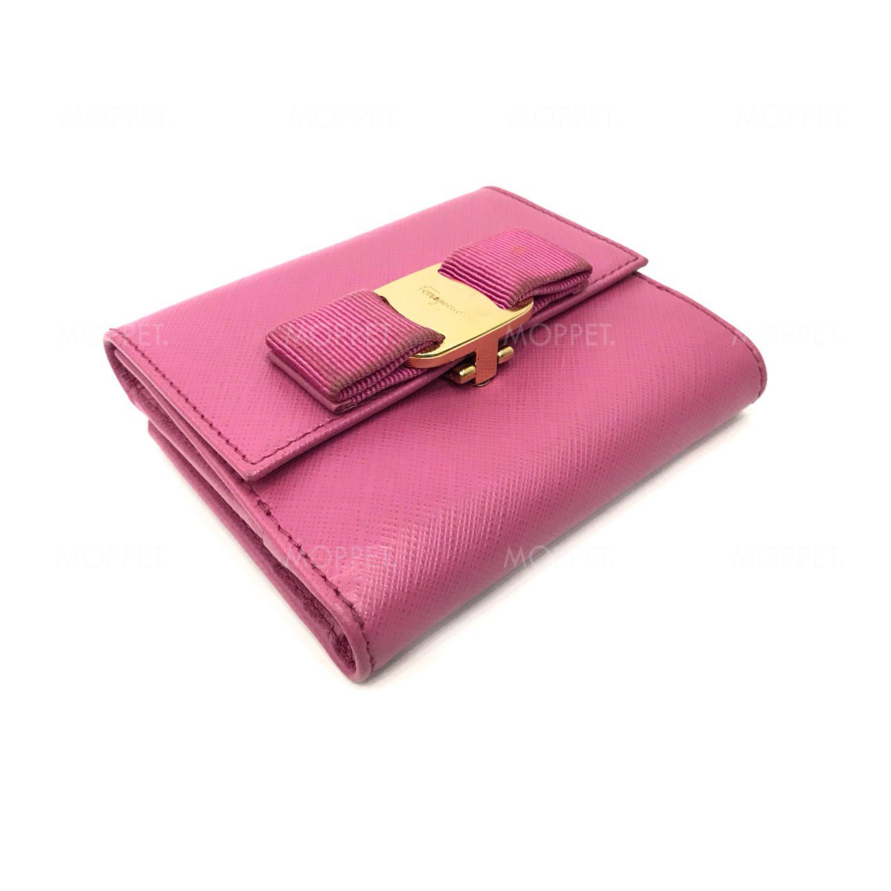 Used Ferragamo Short Wallet in Pink Leather GHW