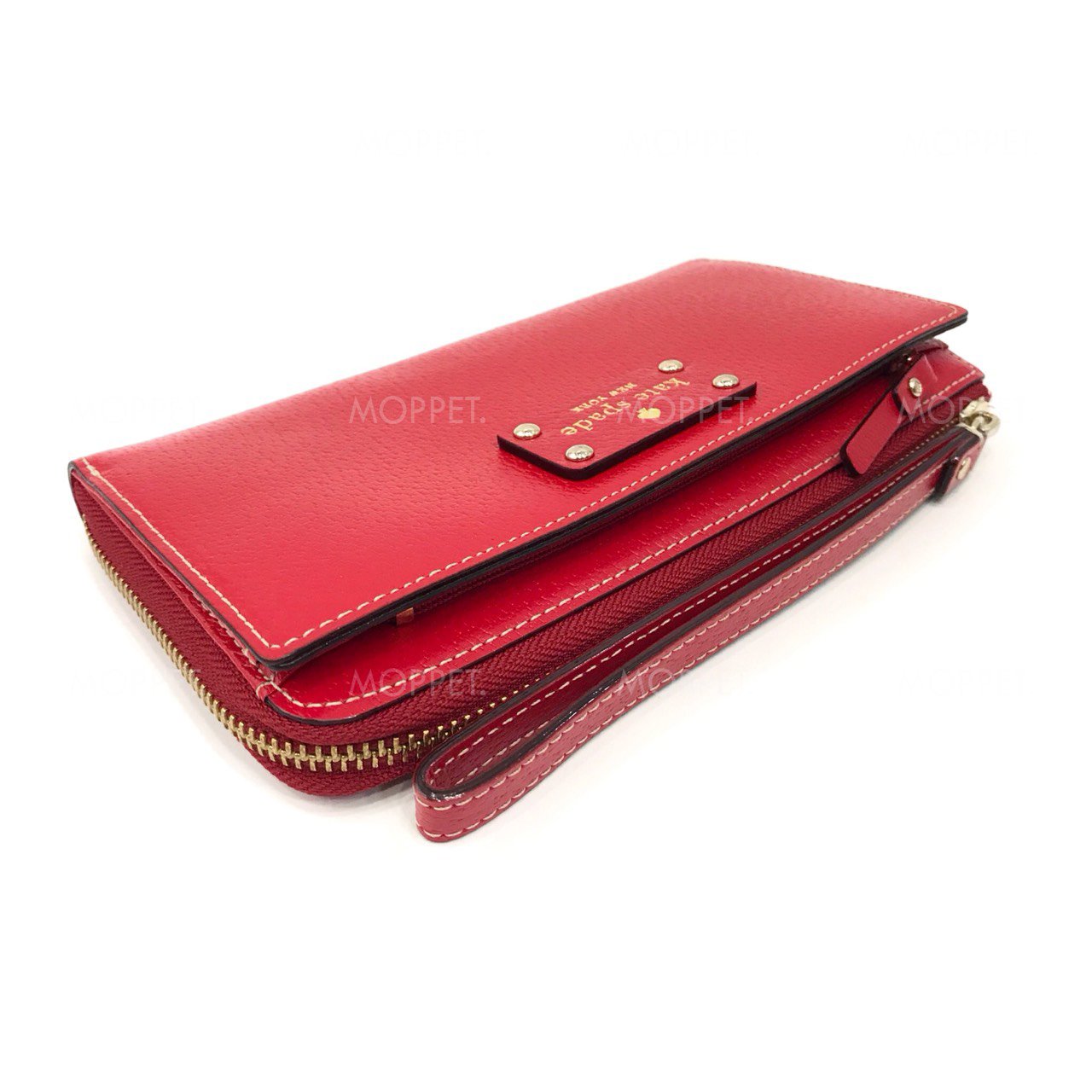 Unused Kate Spade Zip Long Wallet in Red Leather GHW - moppetbrandname
