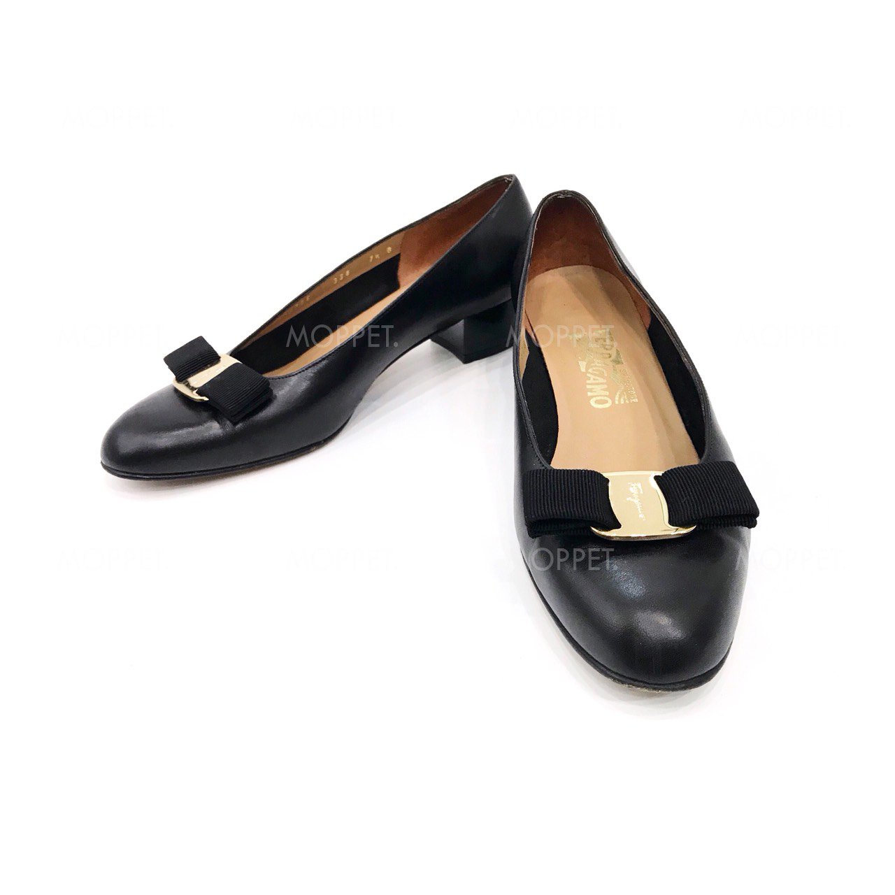 Used Ferragamo Heels 7.5" in Black Leather GHW