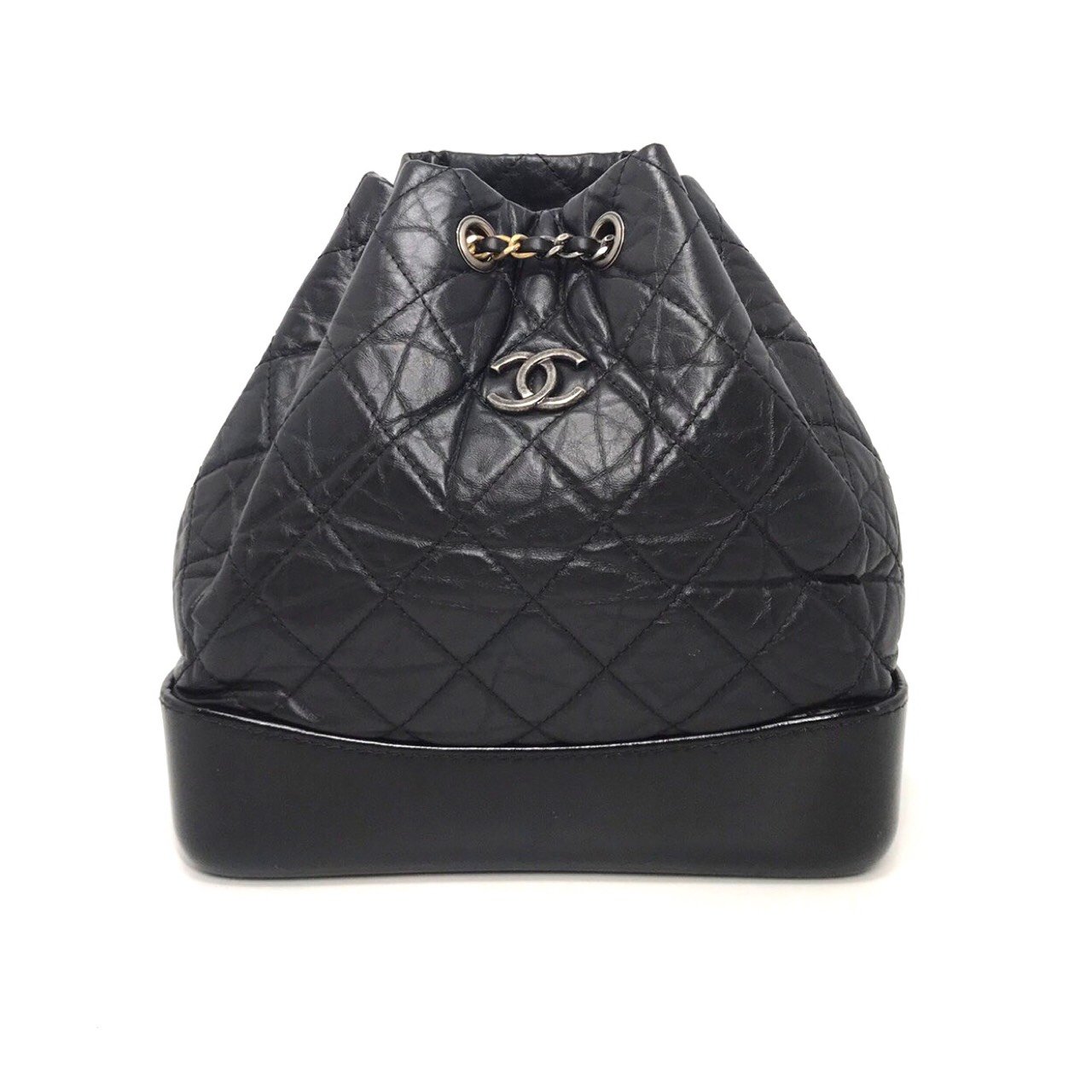 Used Chanel Gabrielle Backpack Small in Black Calfskin R/GHW -  moppetbrandname