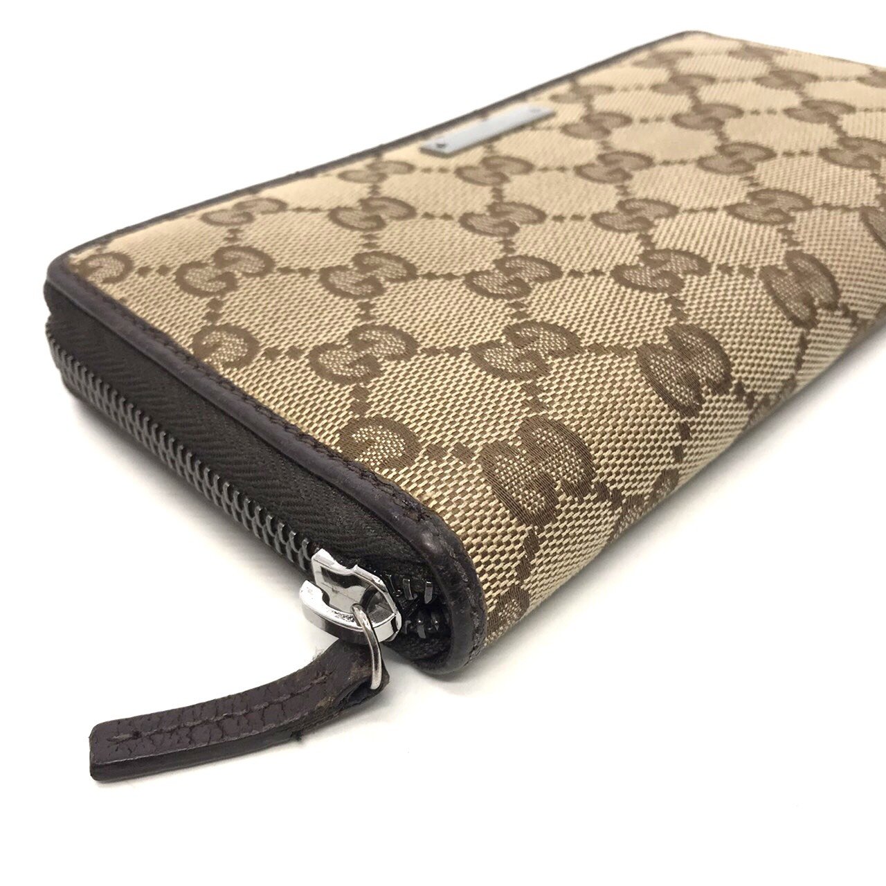 Used Gucci Zip Long Wallet in GG Sima / Brown Canvas RHW - moppetbrandname