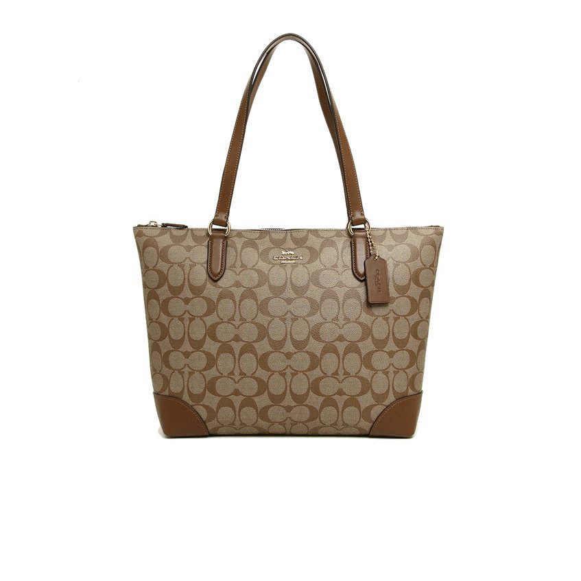 New Coach Zip Top Tote in Signature Saddle GHW