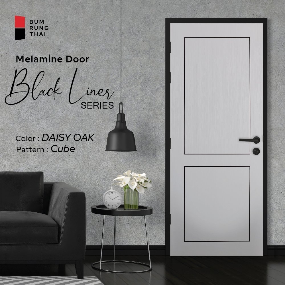 ประตูเมลามีนเซาะร่องดำ สี Daisy Oak
