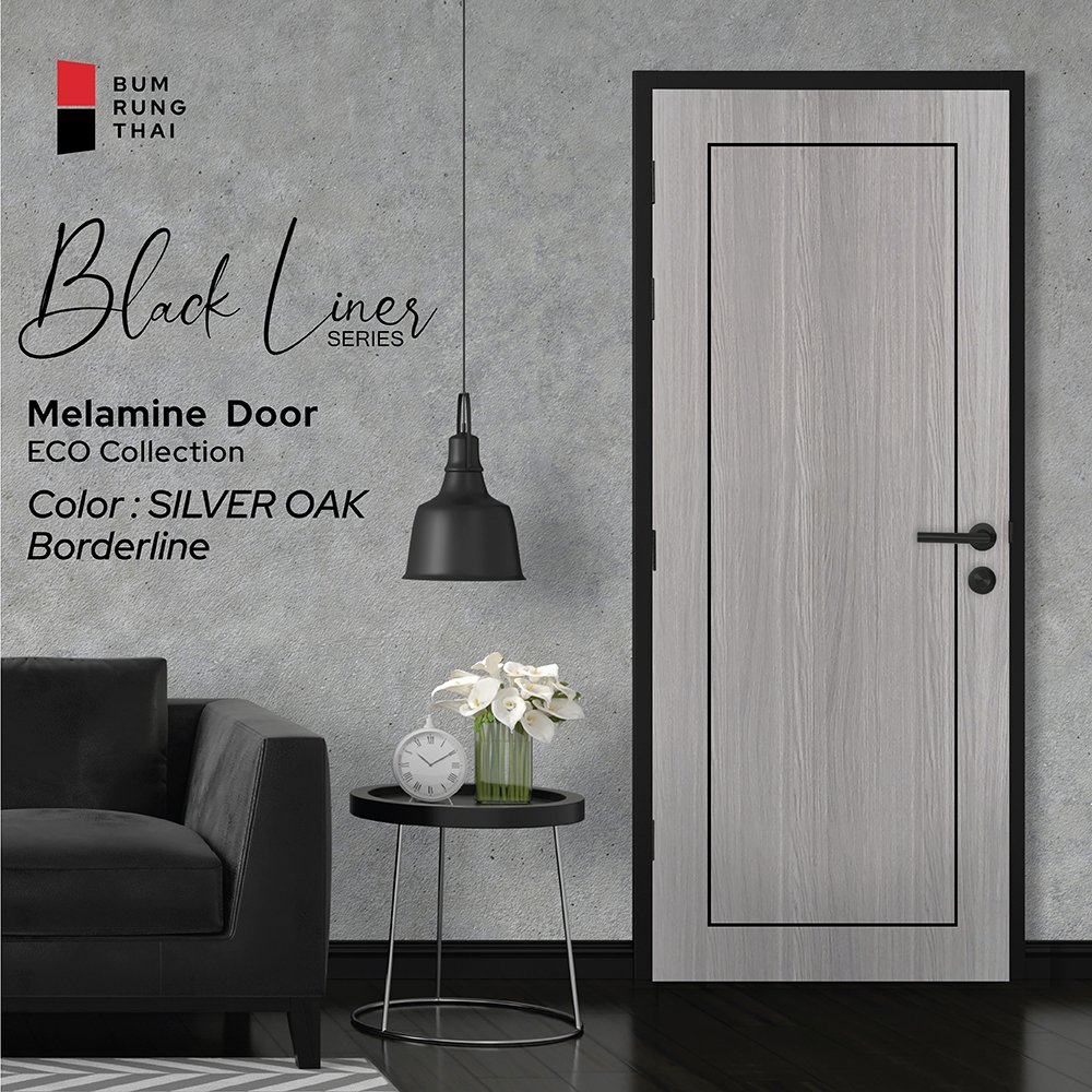 ประตูเมลามีนเซาะร่องดำ สี Silver Oak