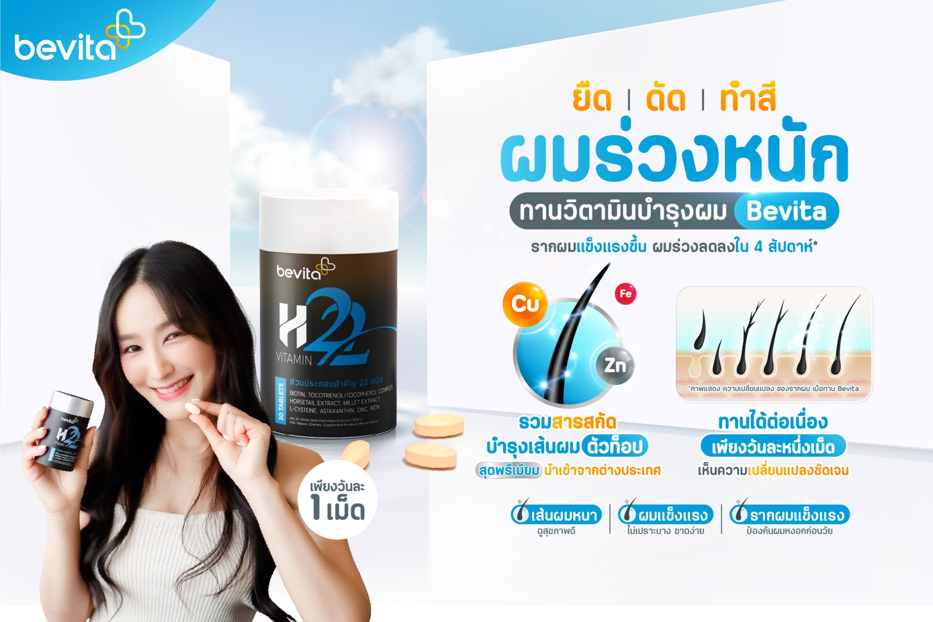ผมร่วงหนัก ทานวิตามินบำรุงผม Bevita ผมร่วงหนัก ทานวิตามินบำรุงผม Bevita