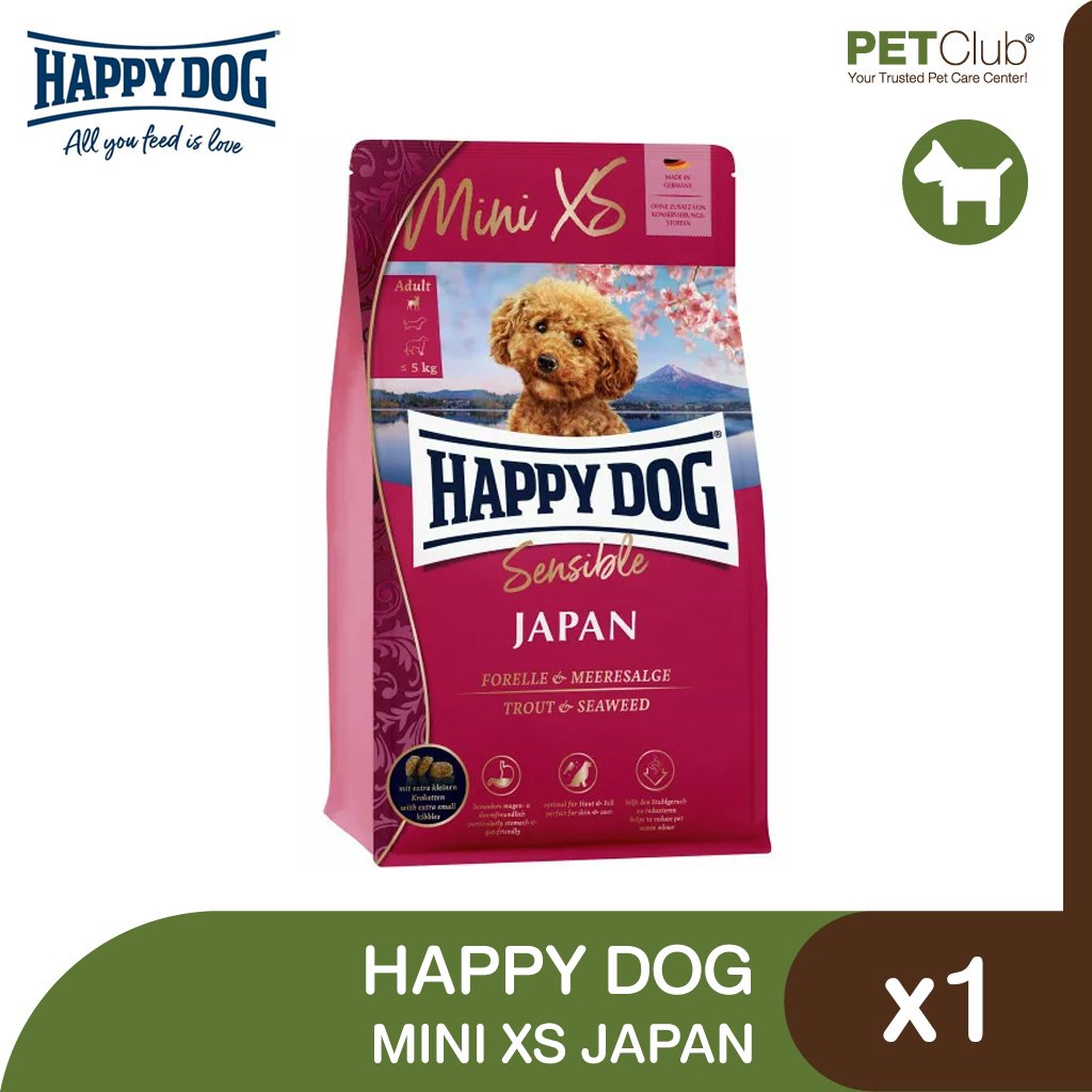 Happy Dog Mini XS Japan - อาหารสุนัขพันธุ์เล็ก ไม่เกิน 5 กก. สูตรไก่กับปลาเทราท์และสาหร่าย