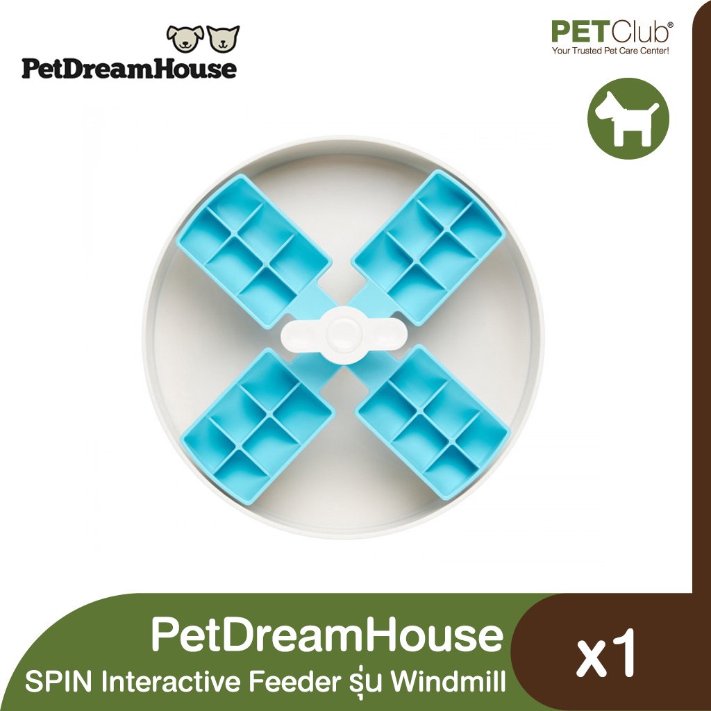 PetDreamHouse Spin Slow Feeder Pet Bowl Windmill Blue