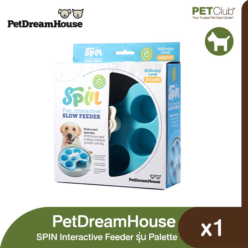 PetDreamHouse Spin Bowl Slow Feeder Dish for Dogs, Palette Blue Moderate  Level Spinning, Interactive & Adjustable Center Puzzle Piece for All Eating