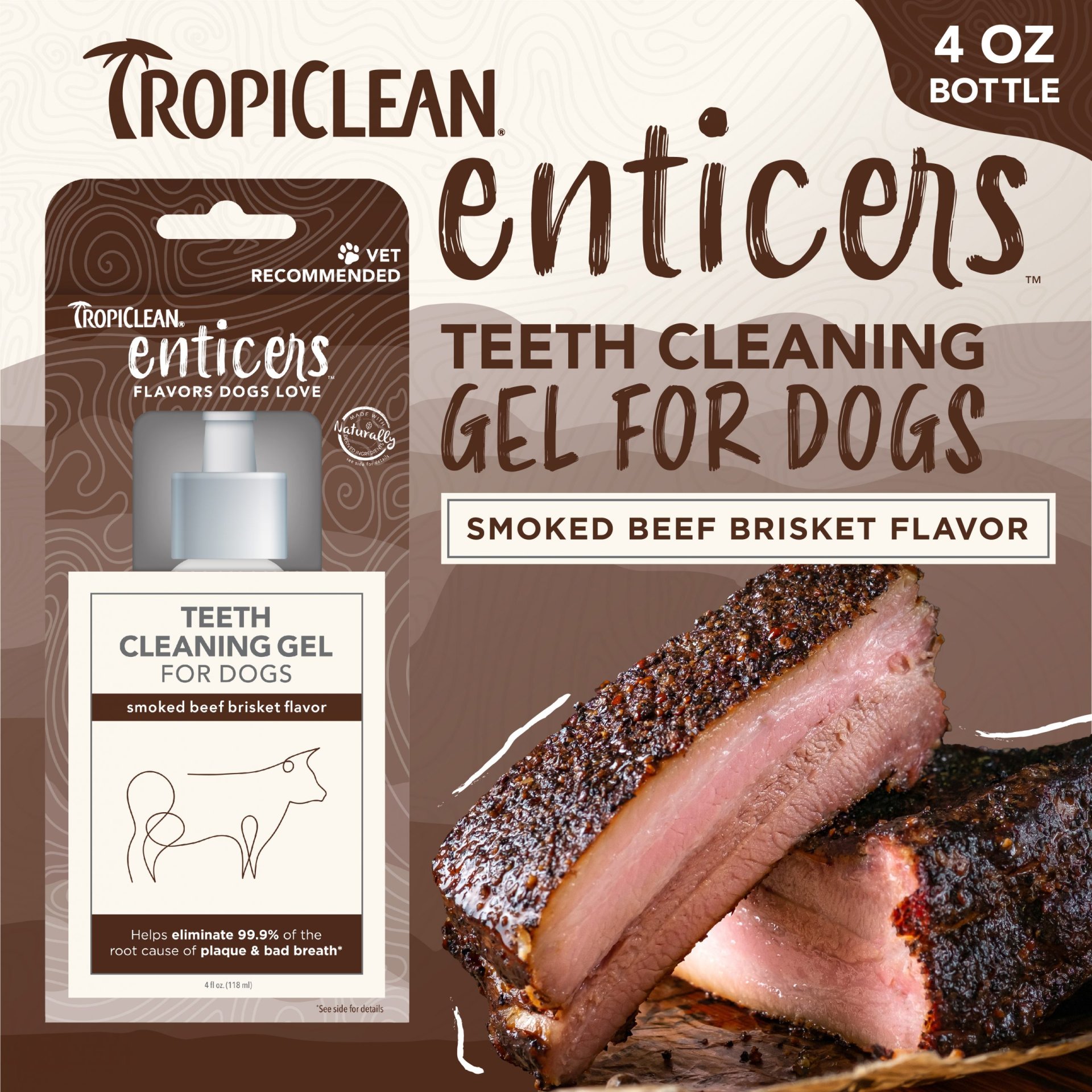 Tropiclean enticers Teeth Cleaning Gel for Dogs Smoked Beef Brisket
