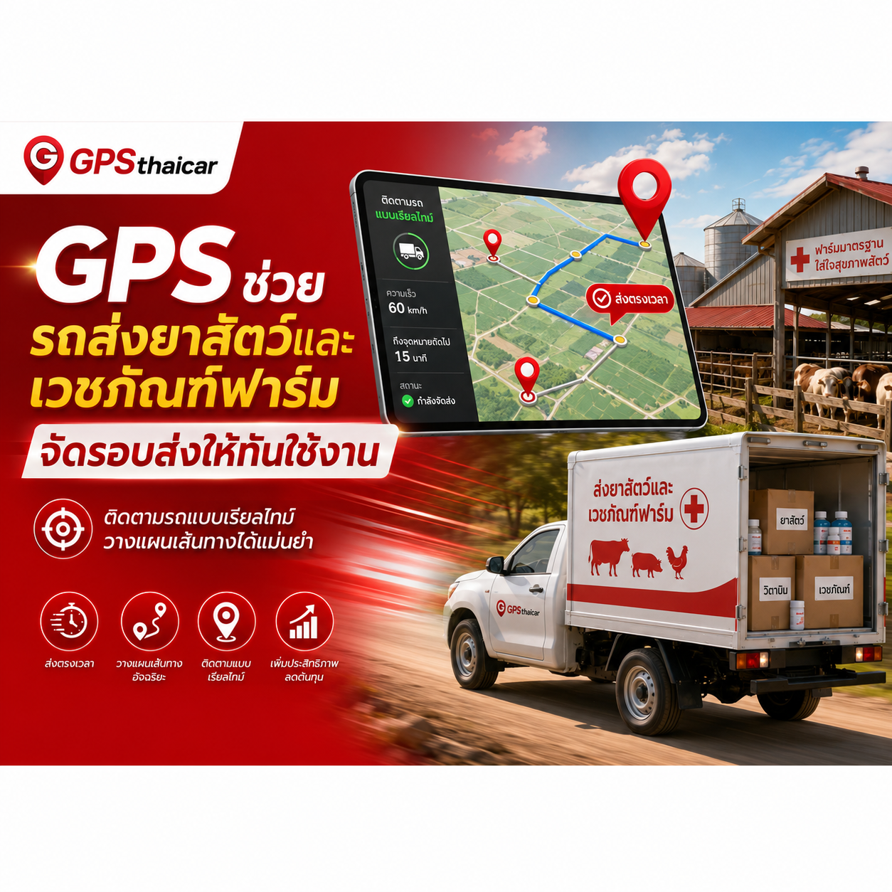 GPS ช่วยรถส่งยาสัตว์และเวชภัณฑ์ฟาร์มจัดรอบส่งให้ทันใช้งาน