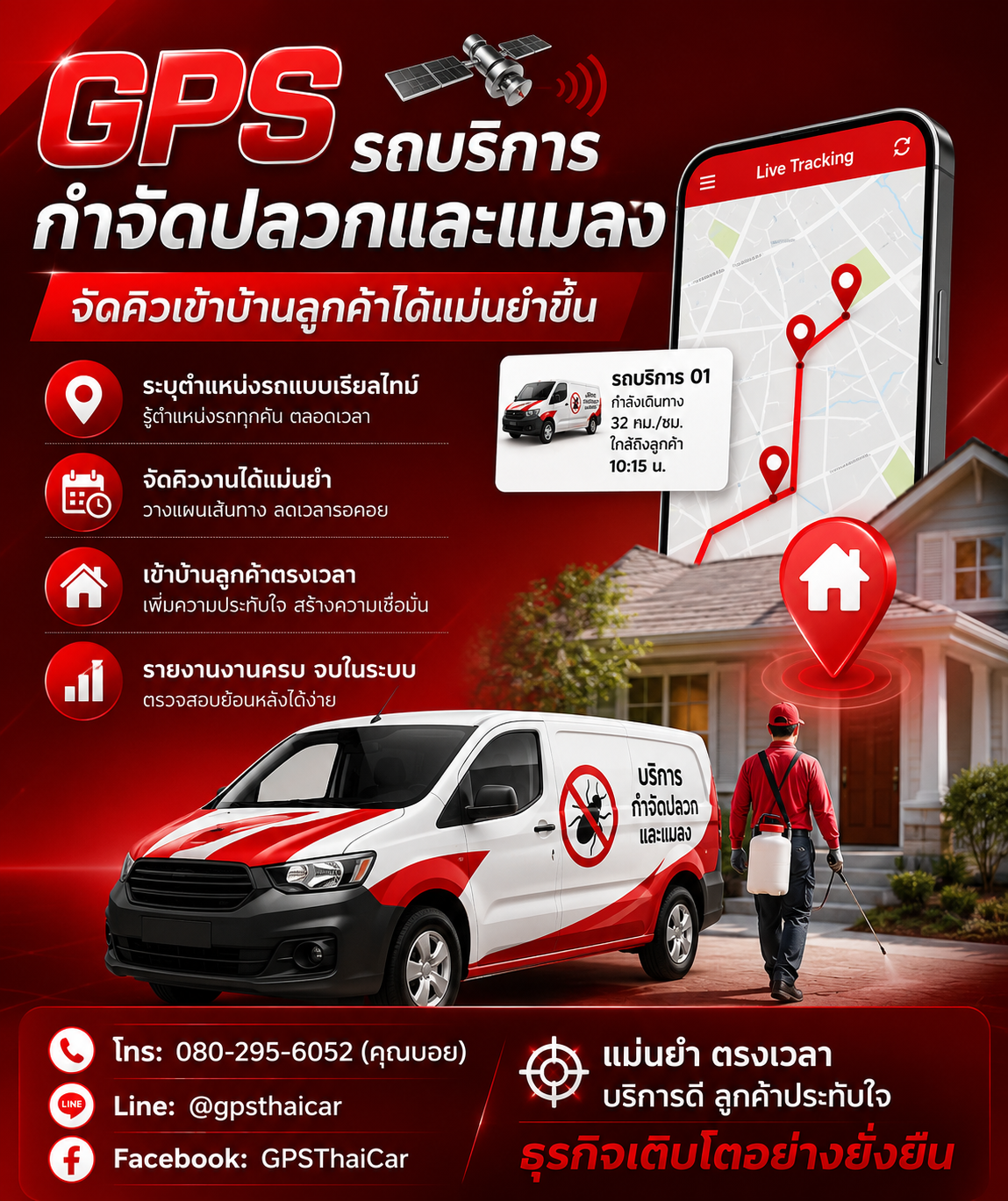 GPSรถบริการกำจัดปลวกและแมลงจัดคิวเข้าบ้านลูกค้าได้แม่นยำขึ้น