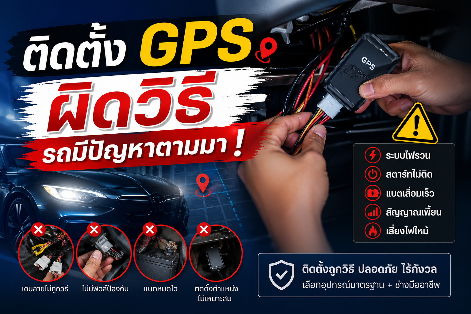ติดตั้ง GPS รถยนต์ผิดวิธี เสี่ยงรถพังโดยไม่รู้ตัว 