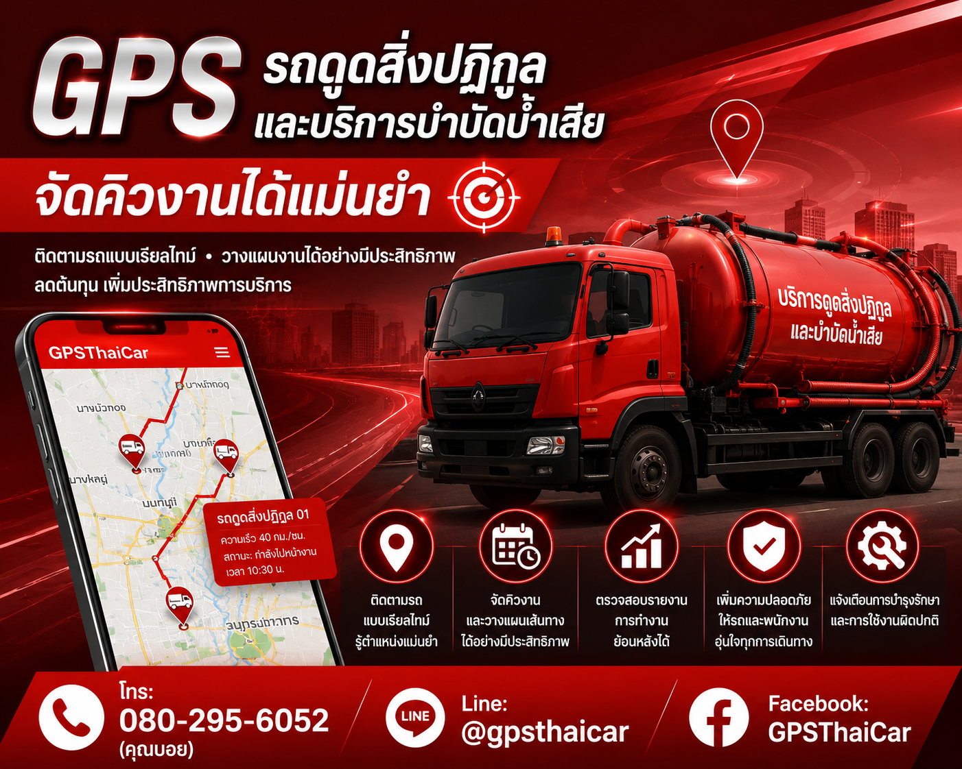 GPS รถดูดสิ่งปฏิกูลและบริการบำบัดน้ำเสียจัดคิวงานได้แม่นยำ