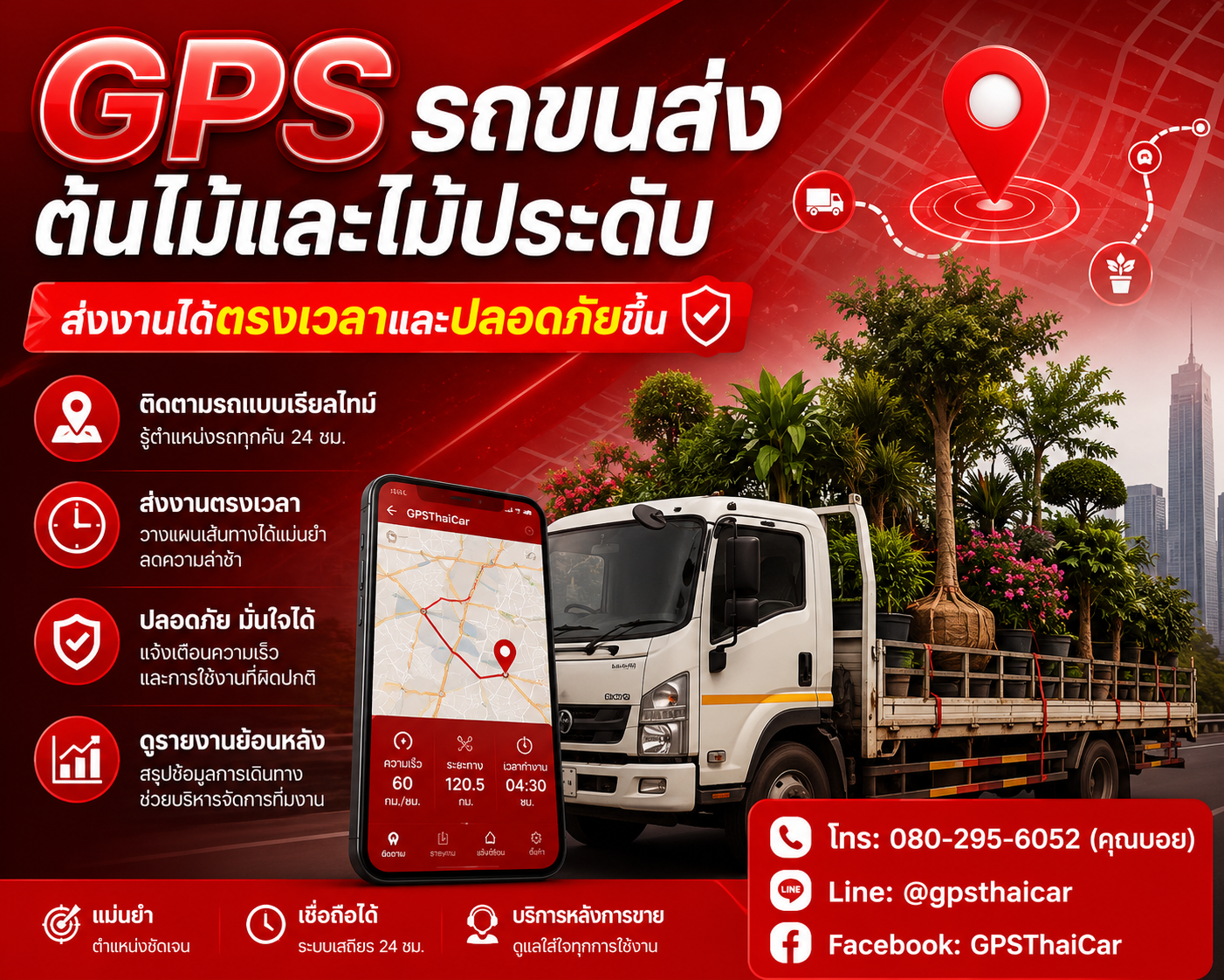 GPS รถขนส่งต้นไม้และไม้ประดับส่งงานได้ตรงเวลาและปลอดภัยขึ้น