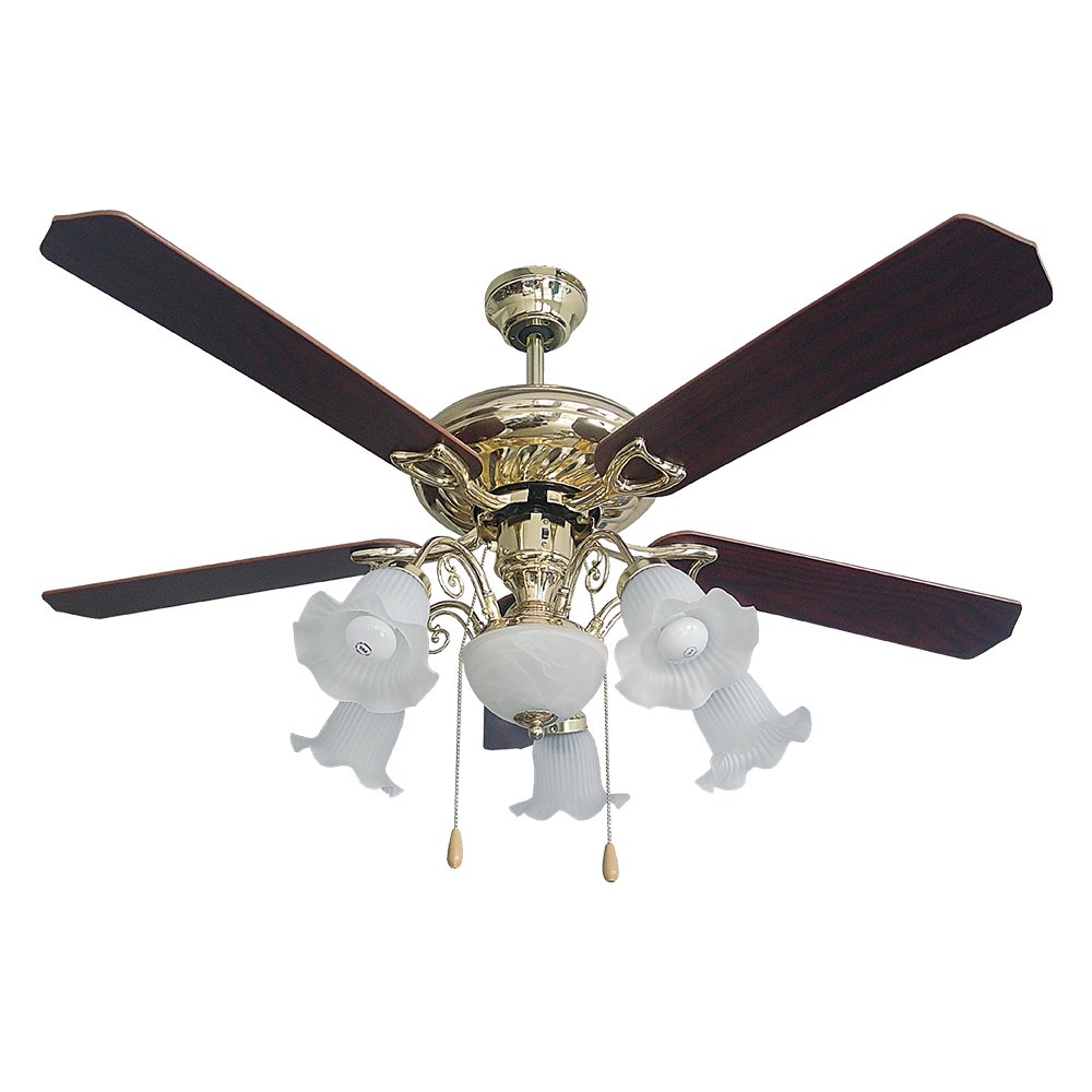 Lamp Ceiling Fan  PLYWOOD BLADES MODEL ML-03-6L-PB SIZE 52"  Polish brass (New product, second hand, has defects, 1 year motor warranty)