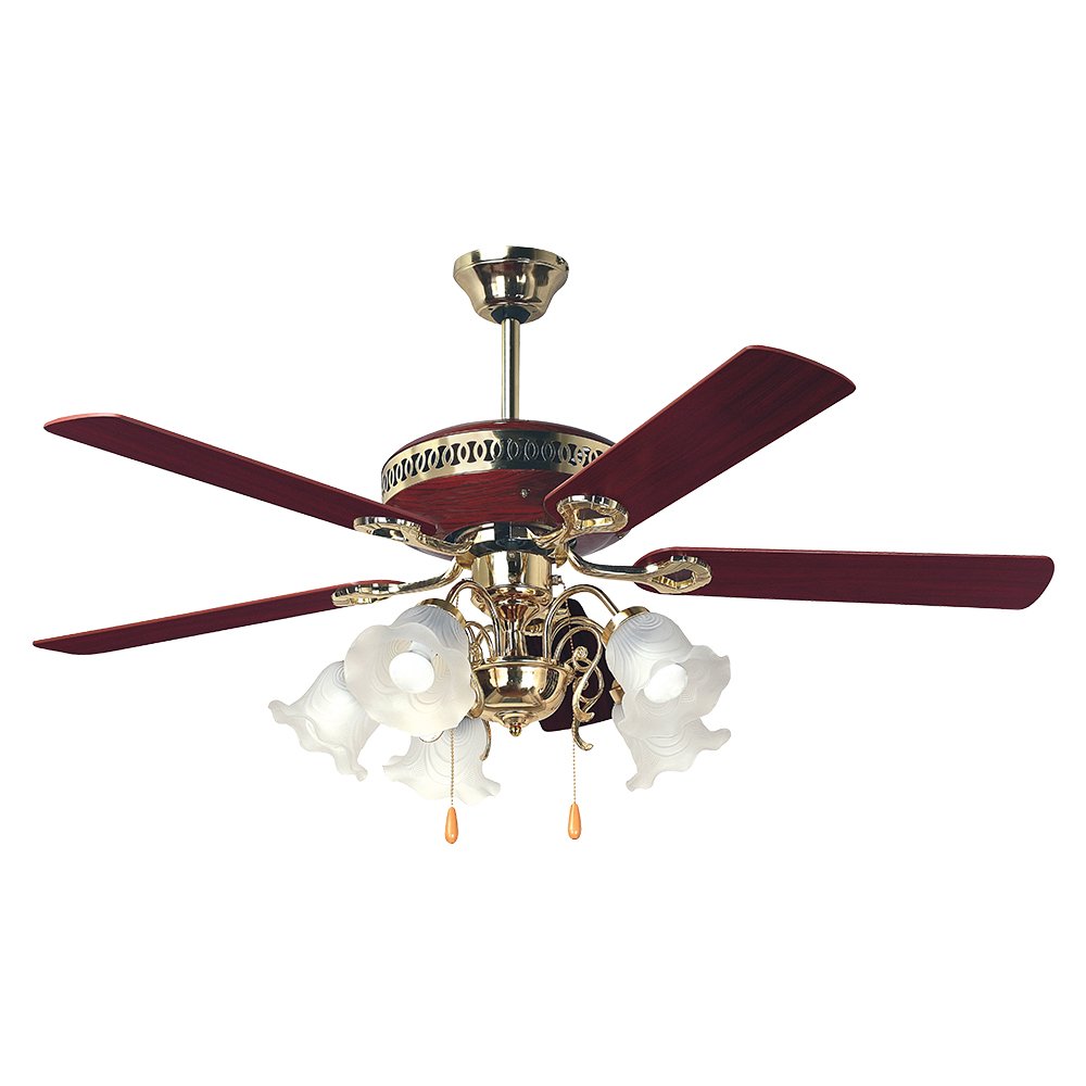 Lamp Ceiling Fan  PLYWOOD BLADES MODEL ML-05-5L-CHR/PB SIZE 52" Polish brass/Chery (New product, 1st hand, has defects, 1 year motor warranty)