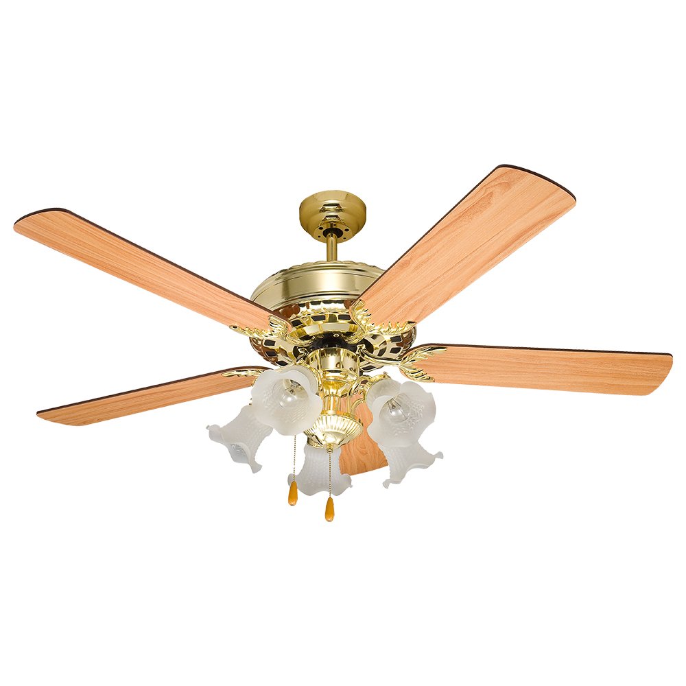Lamp Ceiling Fan  PLYWOOD BLADES MODEL ST-13PB/5LTU SIZE 52" Polish brass