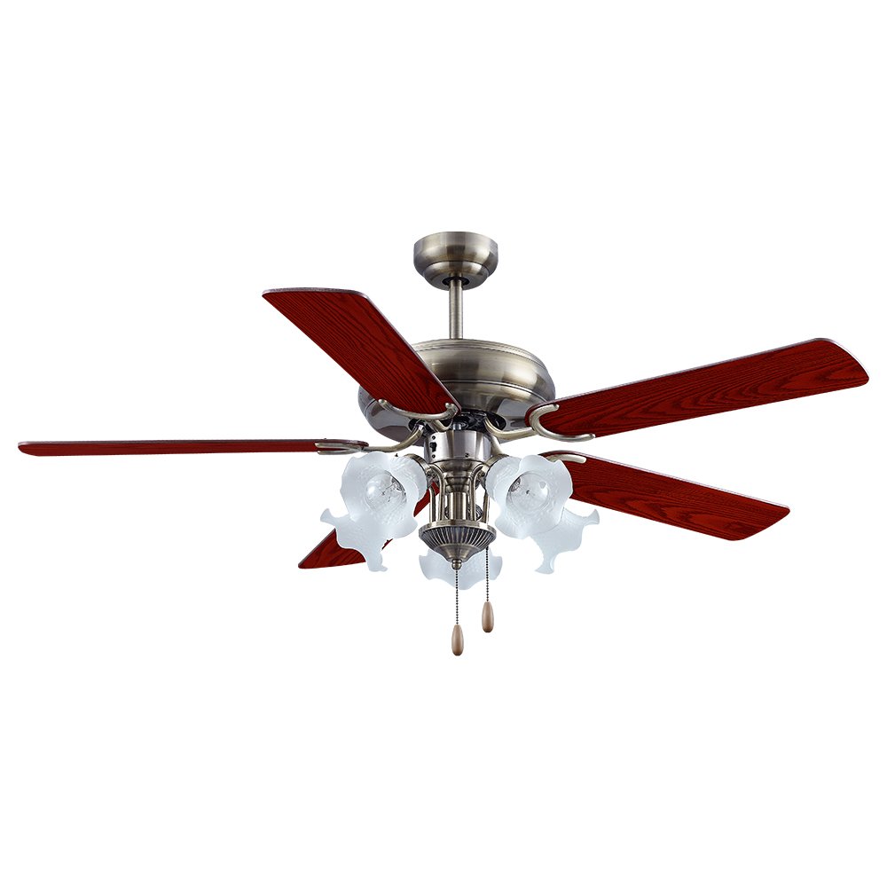 FAN LAMPS  PLYWOOD BLADES MODEL S C35-52N-5L-AB SIZE 52"  Antique brass
