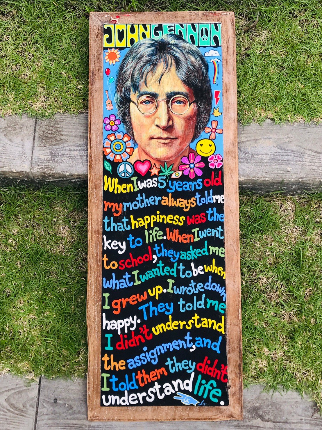 John Lennon - Painting on Wooden Board