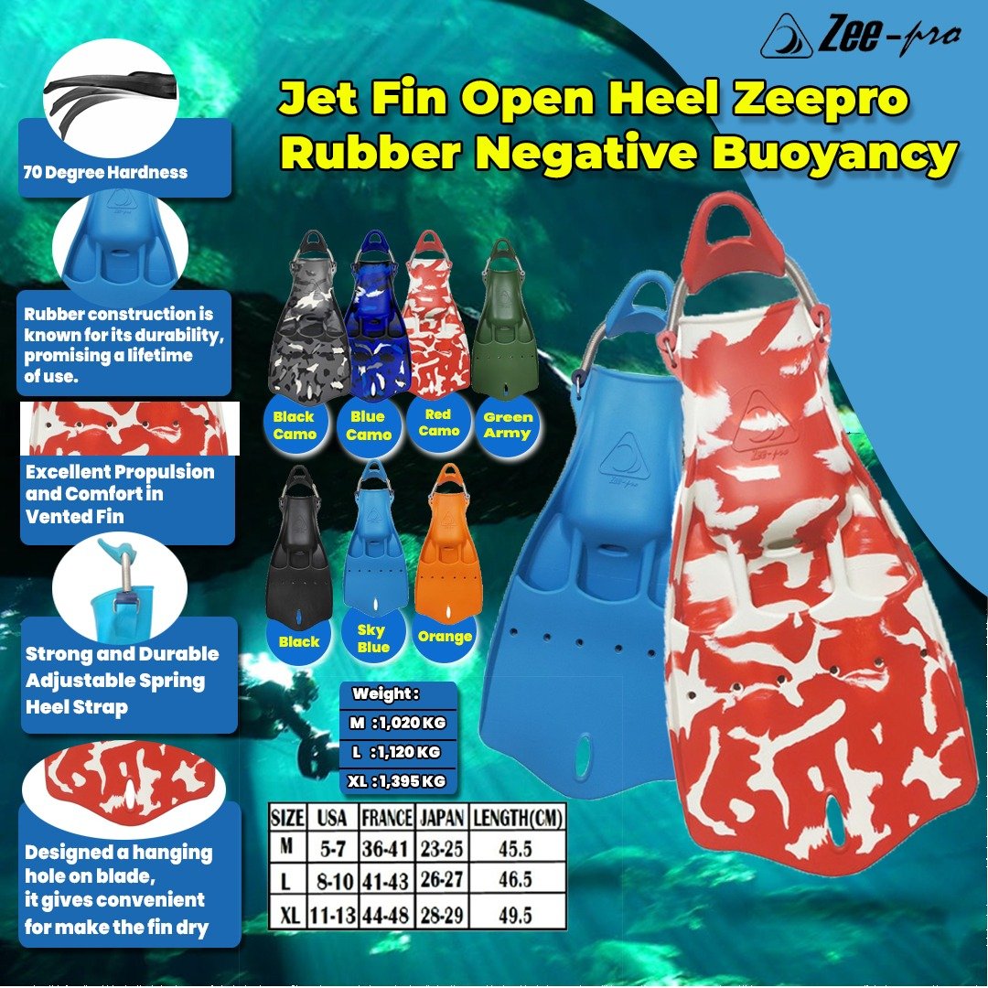 Jet Fin Open Heel Zeepro Rubber Negative Buoyancy