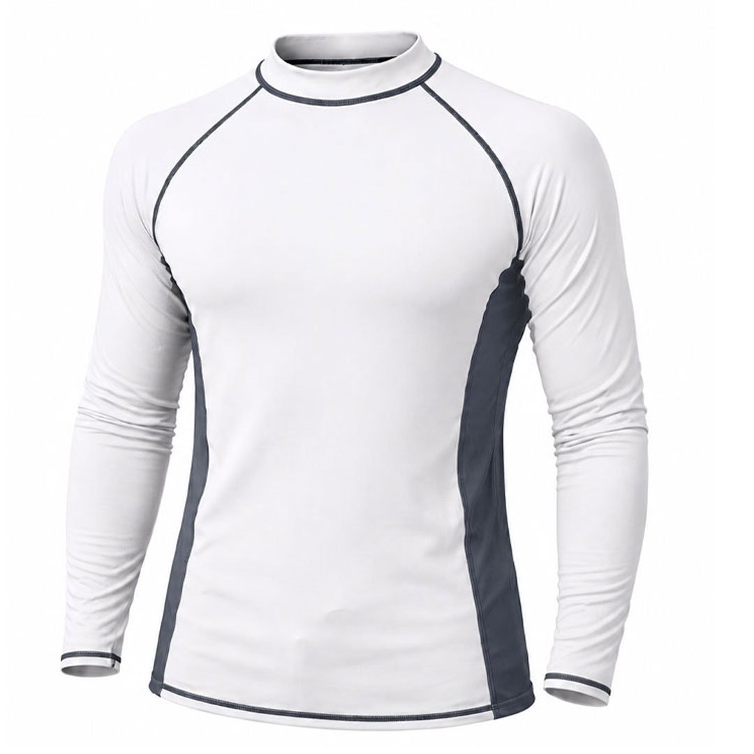 Rash Guard Long Sleeve Zeepro Men With Low Collar White Grey