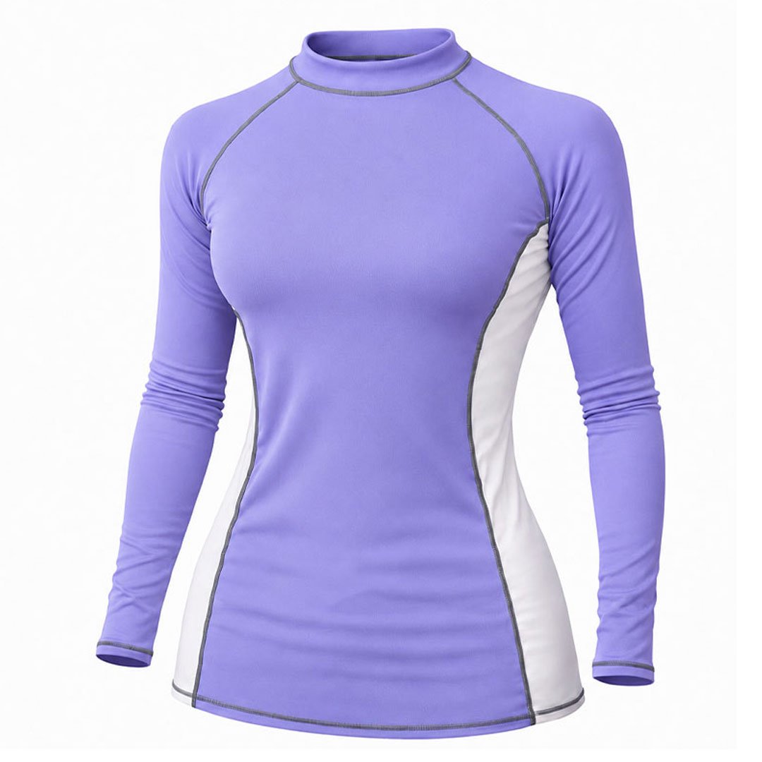 Rash Guard Long Sleeve Zeepro Women With Low Collar Purple White