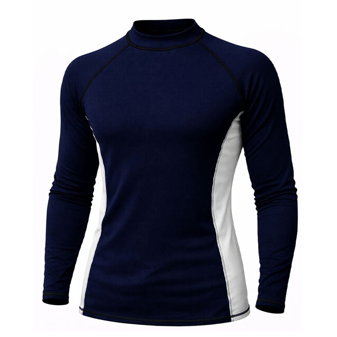 Rash Guard Long Sleeve Zeepro Men With Low Collar Navy White