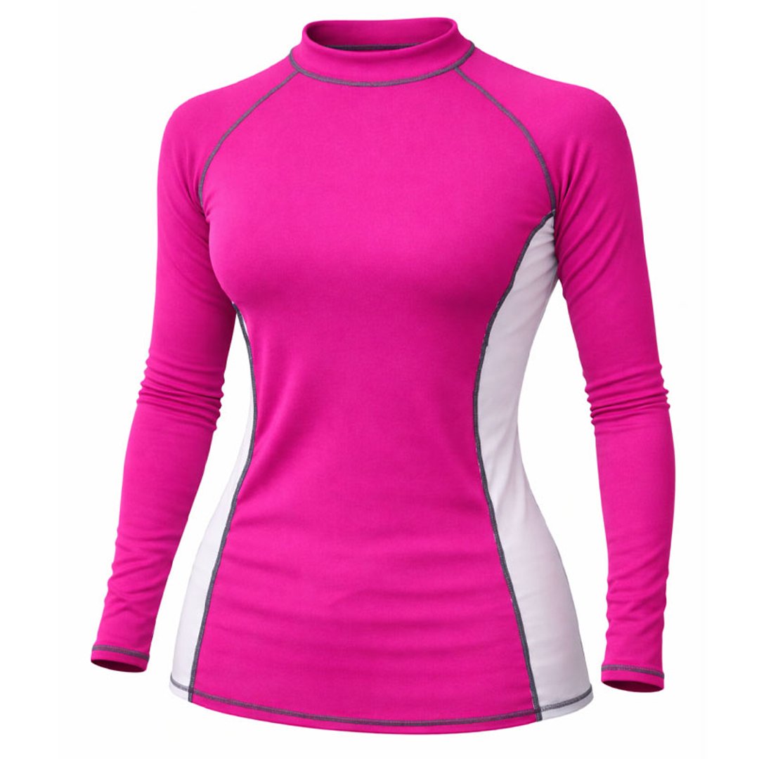 Rash Guard Long Sleeve Zeepro Women With Low Collar Pink White