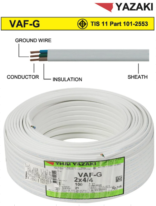 สายไฟคู่ขาว มีกราวด์ VAF-G 2x16/16 sq.mm.YAZAKI