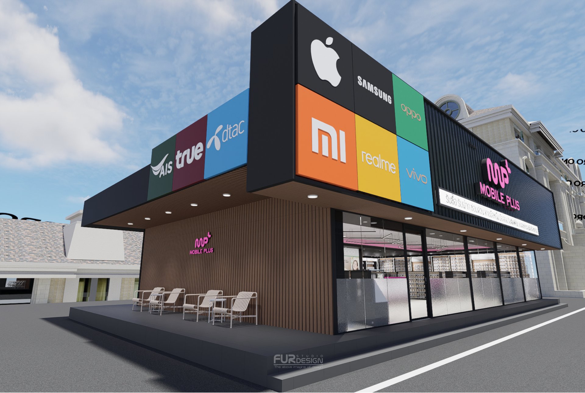 ออกแบบ ผลิต และติดตั้ง : ร้าน MP Mobile Plus สมุทรปราการ - furstudio-design