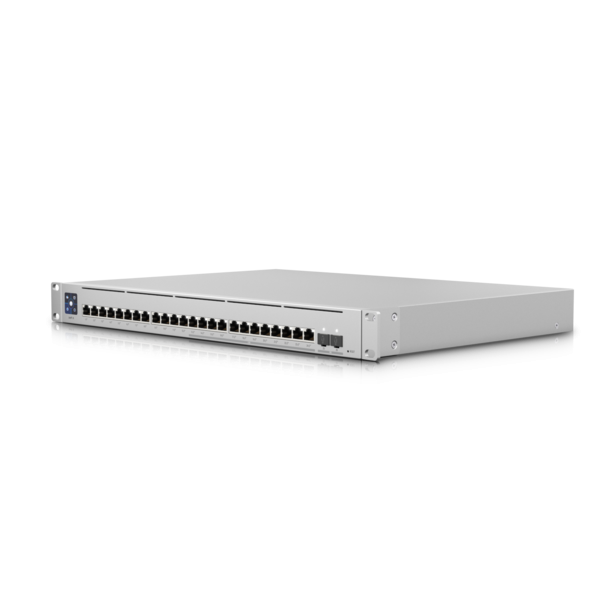 USW-Enterprise-24-PoE : Layer 3, PoE switch with (12) 2.5GbE, 802.3at PoE+ RJ45 ports, (12) GbE, 802.3at PoE+ RJ45 ports, and (2) 10G SFP+ ports