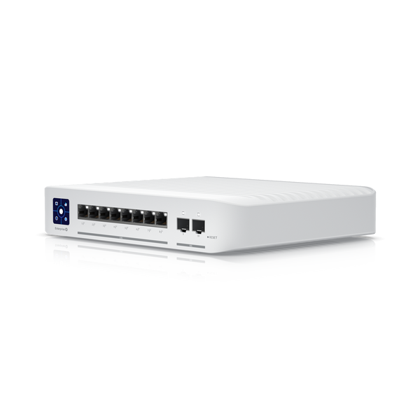 USW-Enterprise-8-PoE : Layer 3, PoE switch with (8) 2.5GbE, 802.3at PoE+ RJ45 ports and (2) 10G SFP+ ports